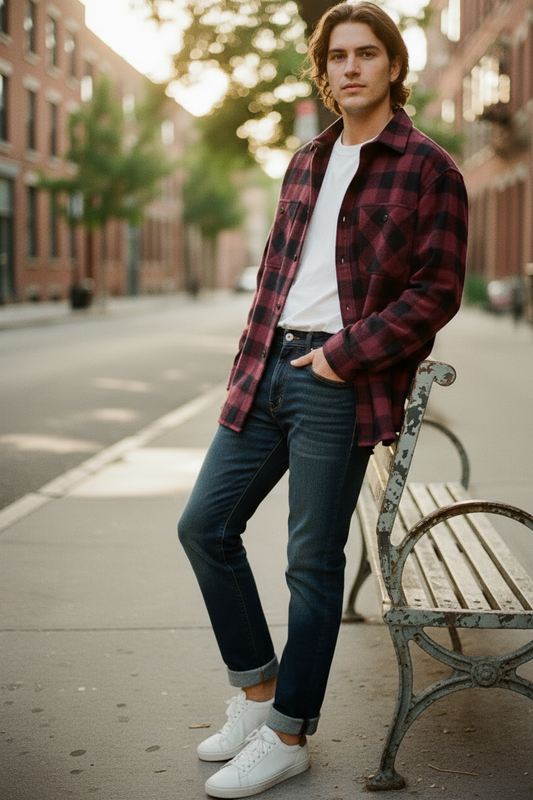 Flannel Shirt - Burgundy Navy