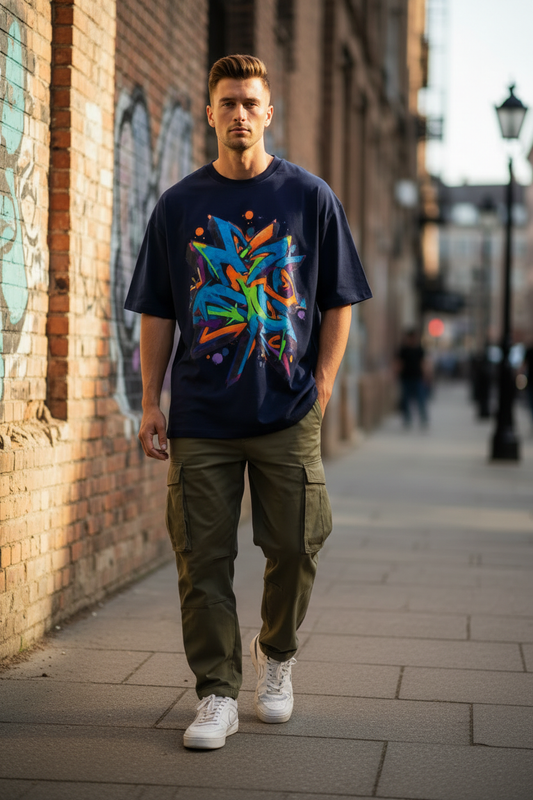 Graphic Oversized T-Shirt - Navy Blue