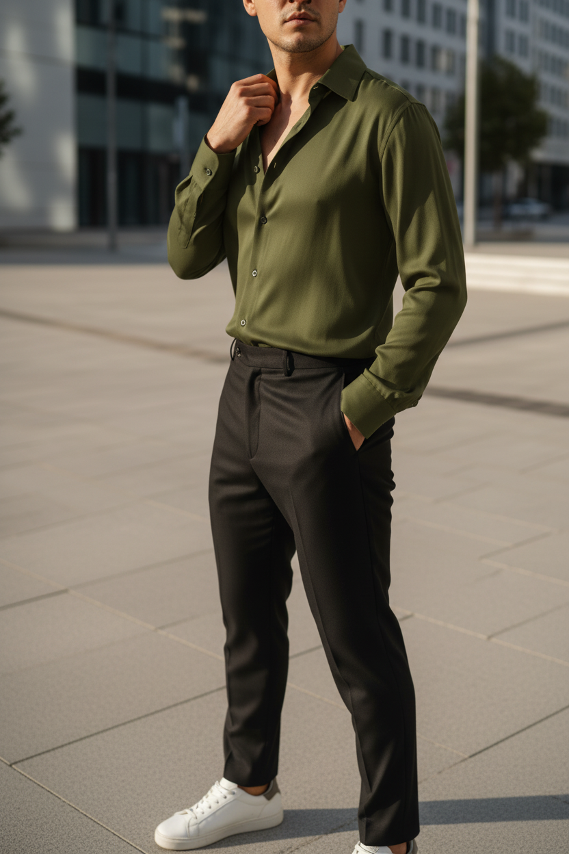 Solid Casual Shirt - Olive Green