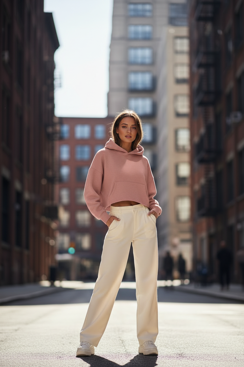 Cropped Oversized Hoodie - Dusty Rose