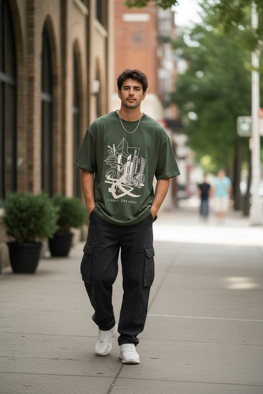 Oversized Graphic Tee - Olive Green
