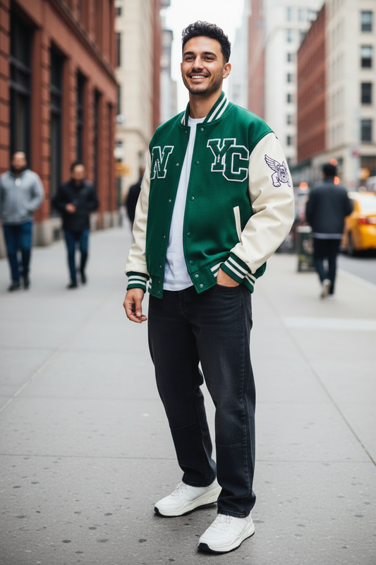 Oversized Varsity Jacket - Forest Green