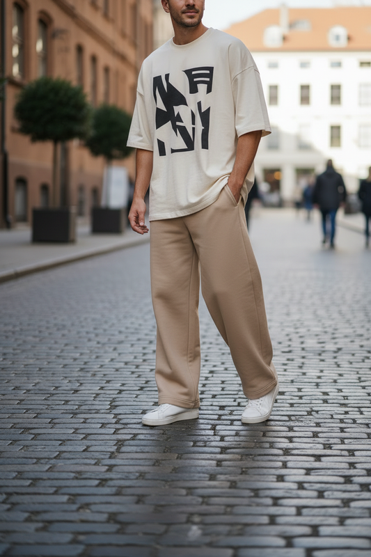 Wide-Leg Joggers - Sand Beige